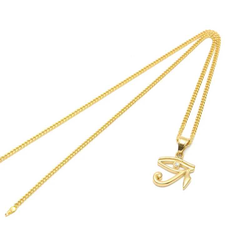 Manerson Stainless Steel Gold color Egyptian Eye of Horus pendant necklace hip hop necklaces for unisex Bling jewelry | Украшения и