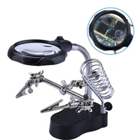welding magnifying glass with led lights 3 5x 12x magnifier loupe lupas soldering solder iron stand holder station
