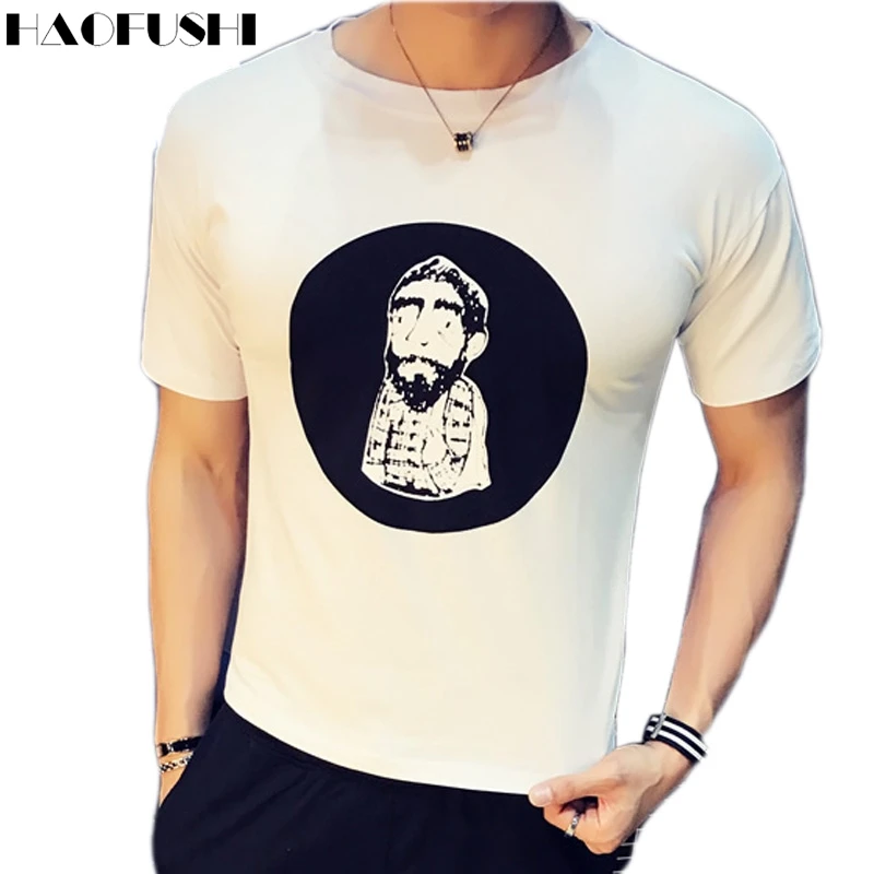 Черный и белый с коротким рукавом Футболка Мужская Мода мужчины о-образным