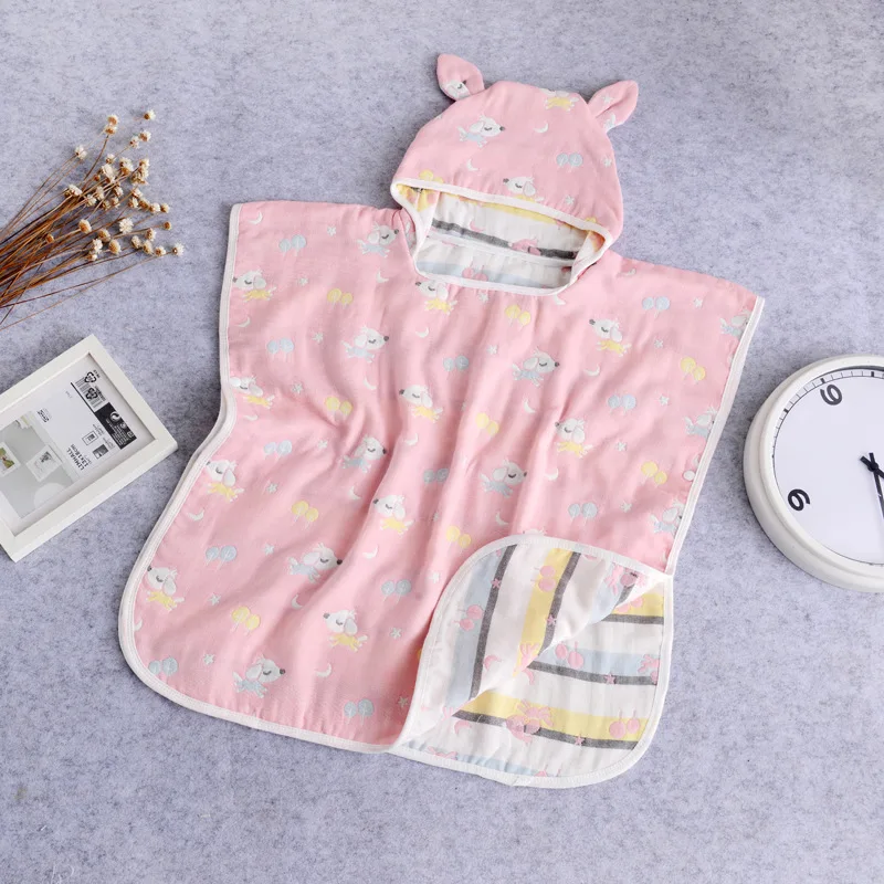 DOG PINK 6-слойное бальное платье для маленьких мальчиков Ванна Полотенца s ультра-мягкие детские пальто-накидка с капюшоном мультфильм марли младенческой впитывающий влагу халат пляжные Полотенца 60*60 см - Цвет: DOG PINK
