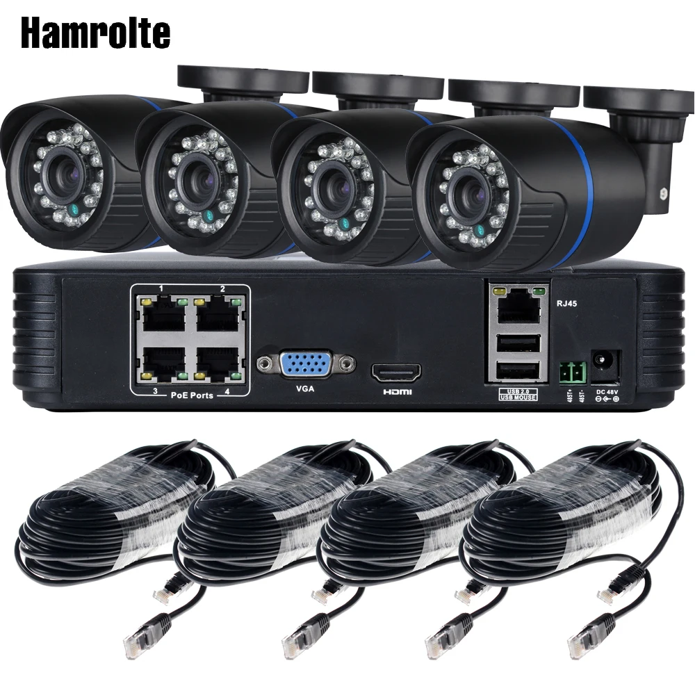 Камера видеонаблюдения Hamrolte 4 канала POE NVR HD 720P 2 8 мм широкоугольная камера ночного