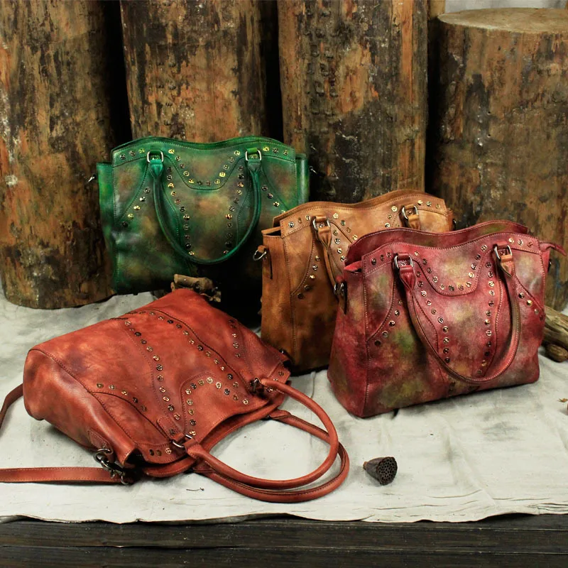 Женская сумка из натуральной кожи с ручкой и кисточкой | Багаж сумки