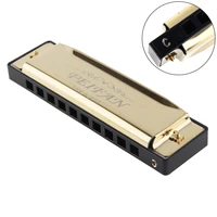 10 holes 20 tone portable matte gold harmonica blues harp mouth organ stainless steel musical instrument for beginner