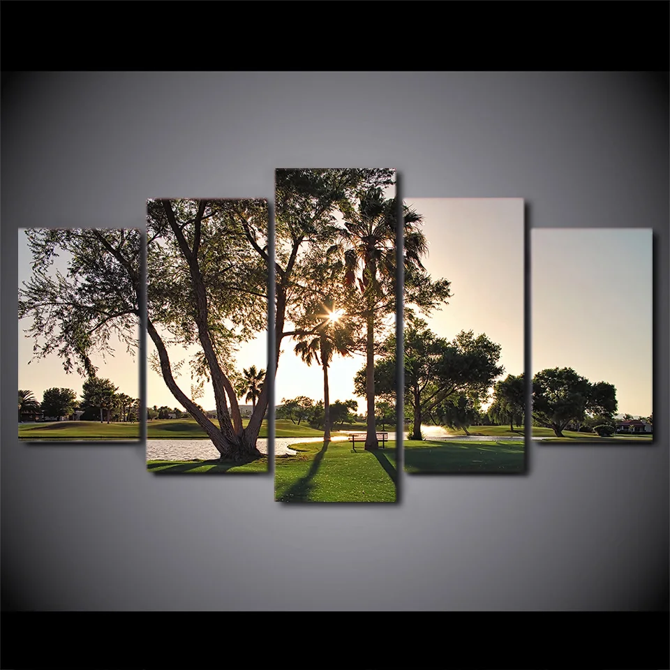 

5 Panels unframed HD Printed Canvas Art Modern Forest Painting Sunset Wall Pictures for Living Room home decor