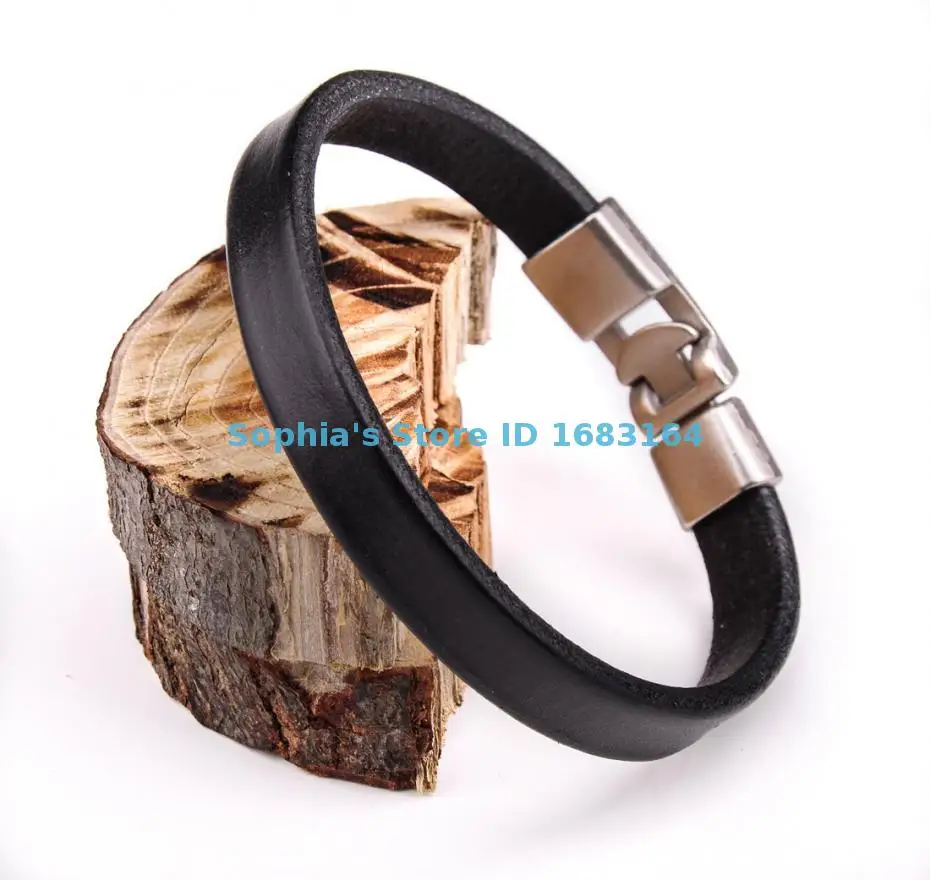 BL06 черный Новый мужской простой тонкий кожаный Браслет-манжета на запястье |