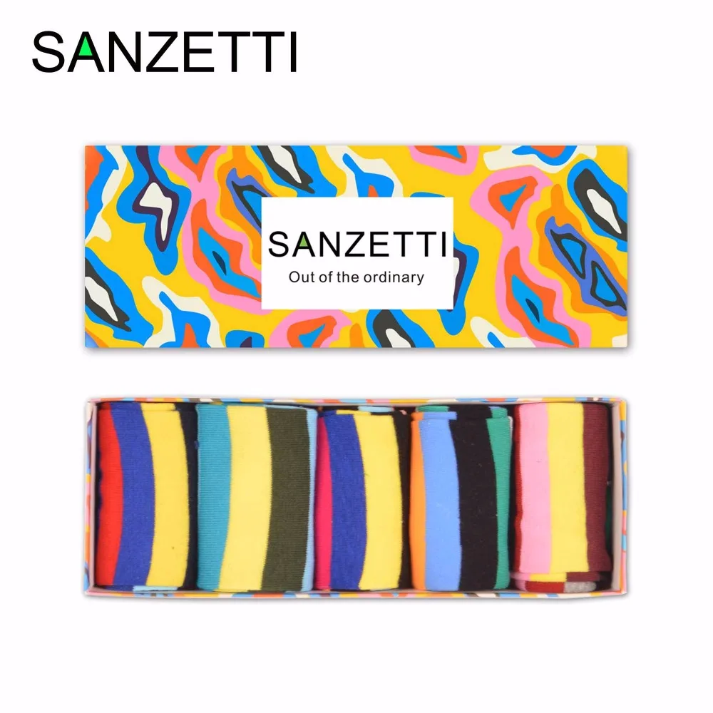 SANZETTI 5 пар/лот Подарочная коробка Новинка мужские чесаные хлопчатобумажные