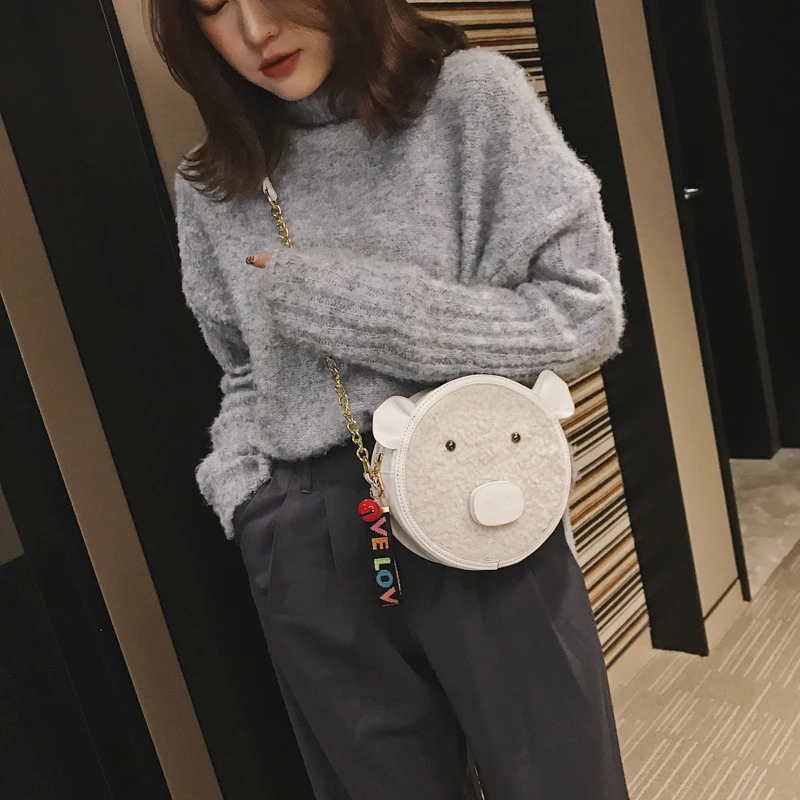 Милая круглая сумка через плечо с рисунком свинки из мультфильма для молодых