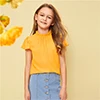 SHEIN детский для девочек имбирь твердых со стоячим воротником жабо милая блузка детская одежда с оборками рукавом гофрированное, с пуговицами сзади Топы