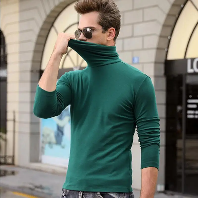 deep green Футболка мужская футболка с длинным рукавом Водолазка футболки зима весна тонкая Термофутболка s хлопок Удобная модная теплая - Цвет: deep green