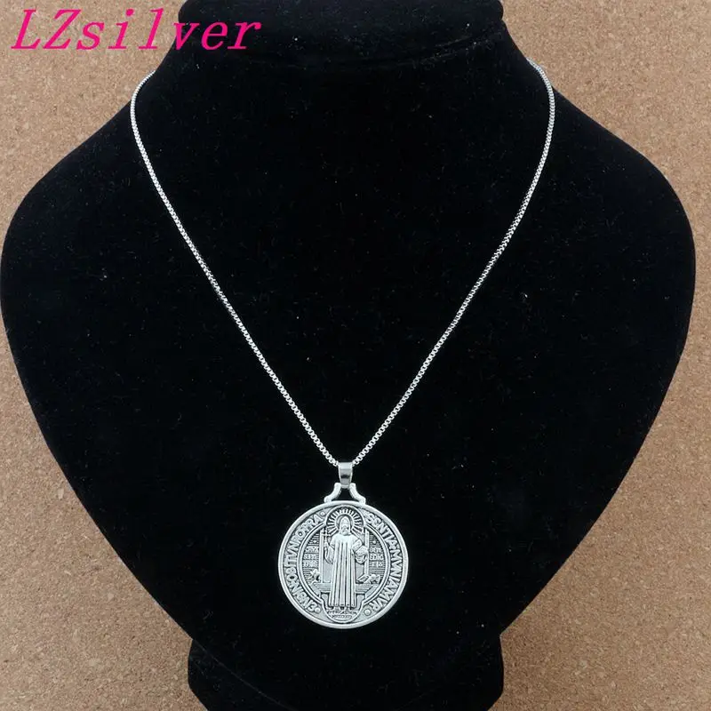 Antique Silver 10 шт., антикварные подвески из серебра-святой Бенедикт Нурсийского патрон против зла крест медаль религиозная подвеска ожерелья 23,6 дюйм(ов - Окраска металла: Antique Silver