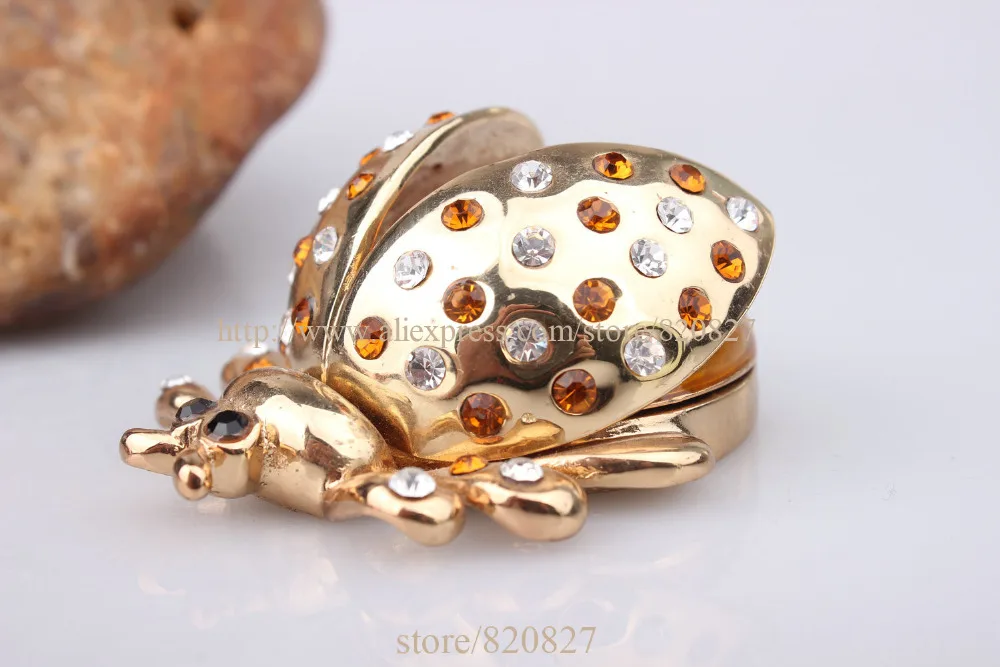 Миниатюрный бокс безделушка с кристаллами кольцо в форме жука жук Дамский