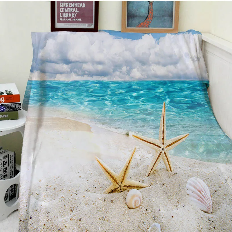 Плед в клетку пледы теплое мягкое плюшевое пляжное одеяло морская звезда морские