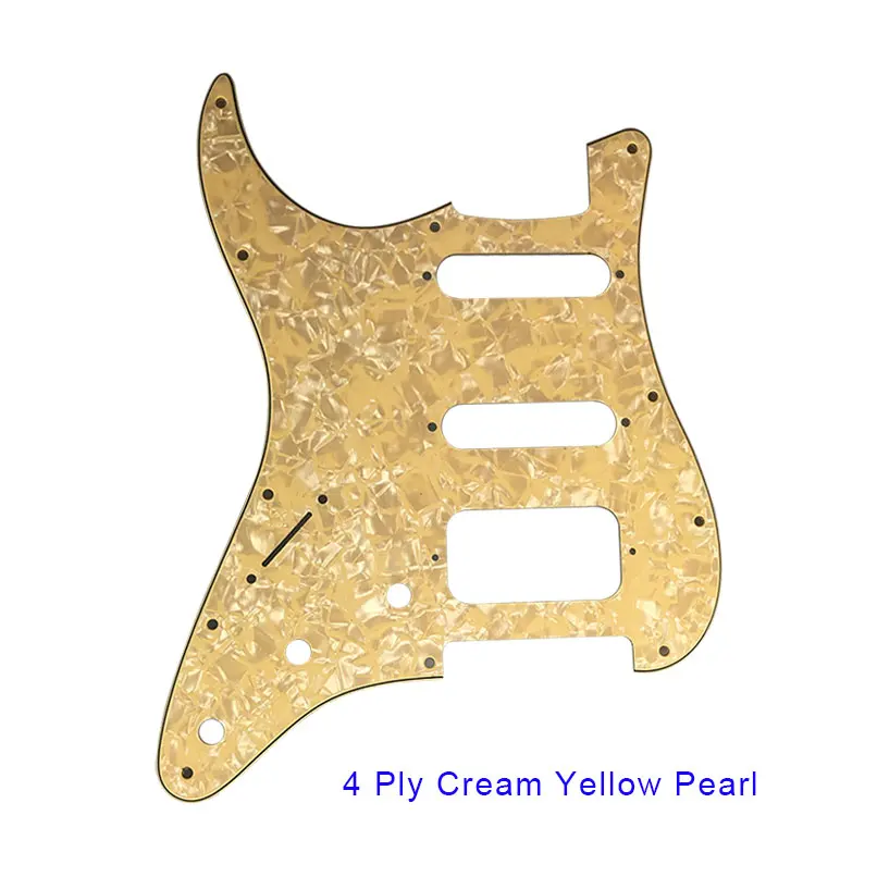 Pleroo, накладки для левшей, 11 винтовых отверстий для стандартного St Stratocaster HSS, гитарная пластина для царапин, гитарные части, бренд - Цвет: cream yellow pearl