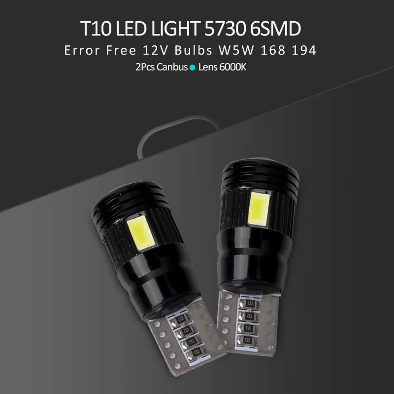 Roadot 2 шт. T10 W5W 168 194 светодиодный лампы 5730 6SMD Canbus супер ошибок Авто 6000 К яркий белый