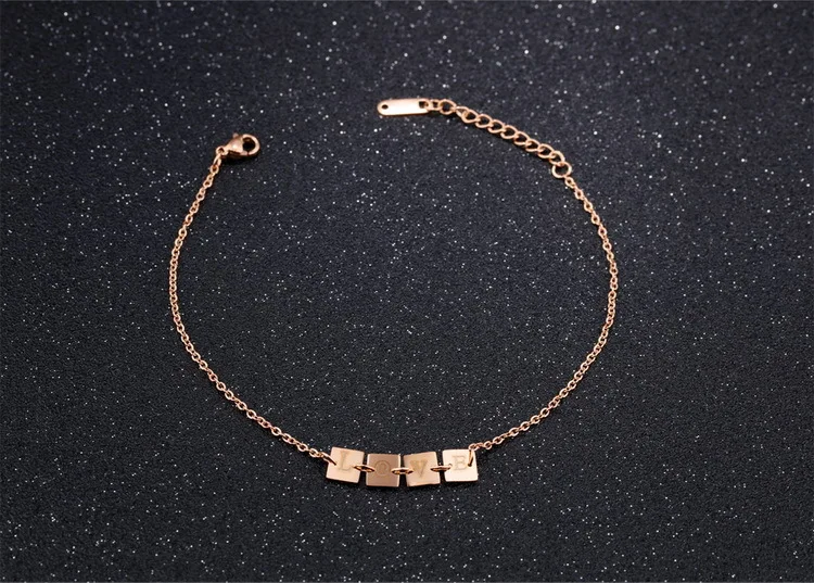 

Hot Sales Love Letter Lock Anklets Women Foot Jewelry Rose Gold Color Titanium Steel Fashion Chain Anklets For Female Wholesale