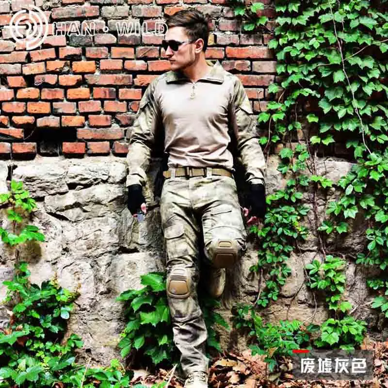 Cyan Ruins Военная униформа для армии США, Снайпер, тактическая, Охотничья, страйкбольный костюм, рубашка+ штаны+ наколенники, камуфляжные костюмы в виде лягушки - Цвет: Cyan Ruins