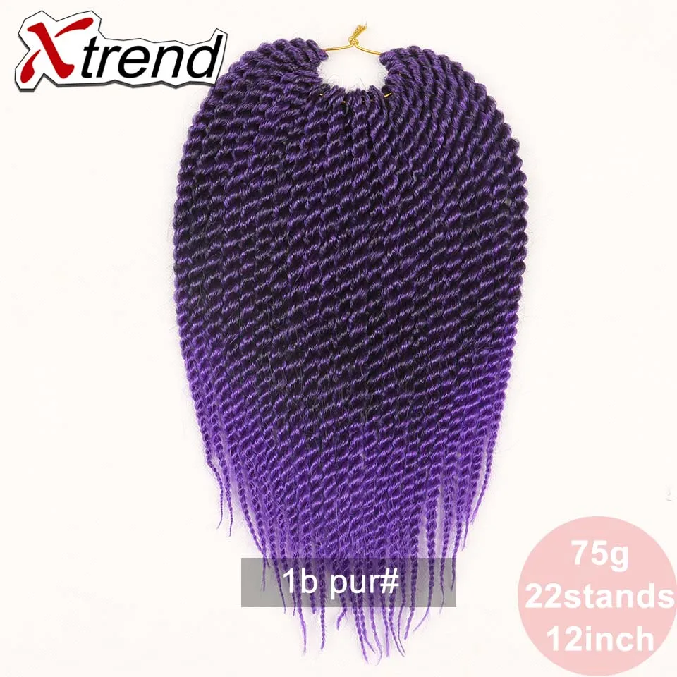 Xtrend Сенегальские накрученные волосы крючком оплетка волос 12 дюймов 22 корни синтетический Омбре плетение волос для леди черный цвет - Цвет: T1B/фиолетовый