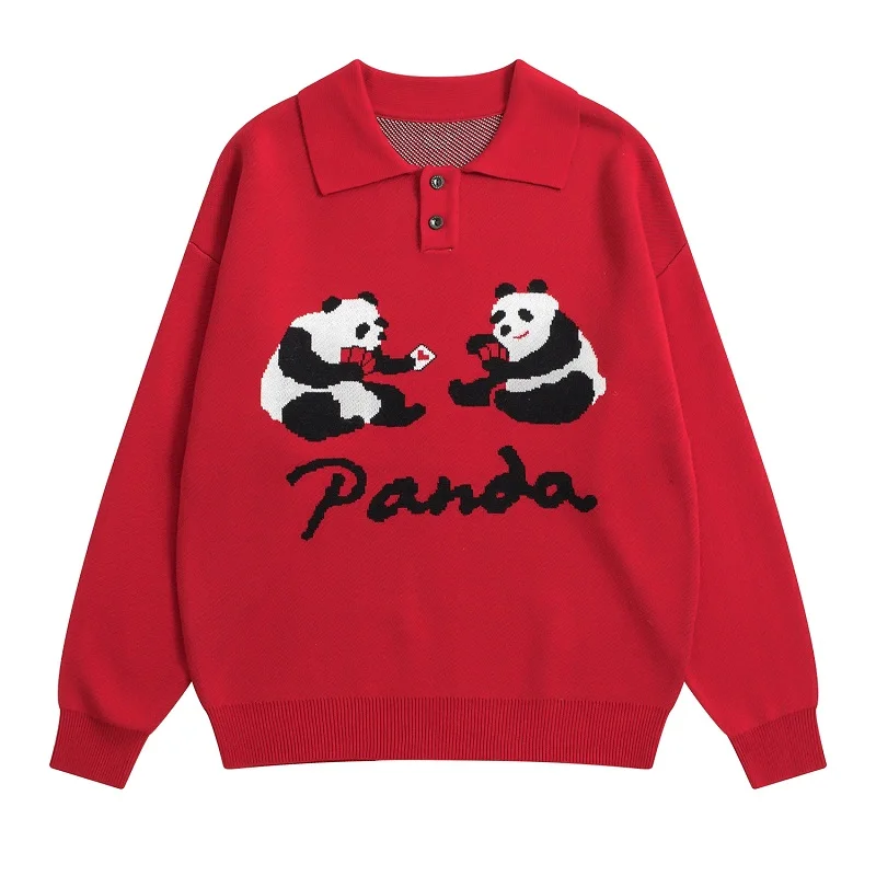 2018 Original Design Autumn Pullover Sweater Oversized Red Yellow Women Winter Warm Knit Jumper Top Pandas High Quality Cotton | Женская