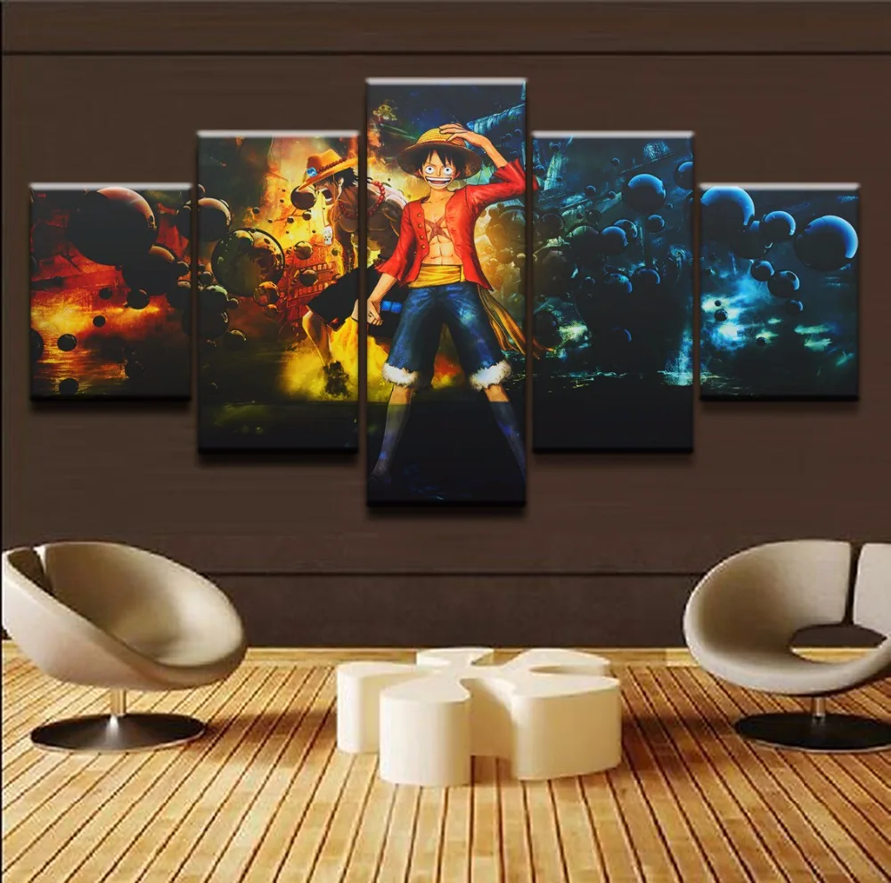 5 панельных холщовых картин One Piece Portgas D. Ace модульные картины для гостиной