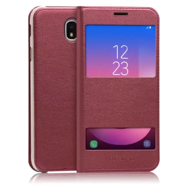 SM-J730 случае Dual Вид из окна флип искусственная кожа задняя крышка для samsung Galaxy J7 (2017)