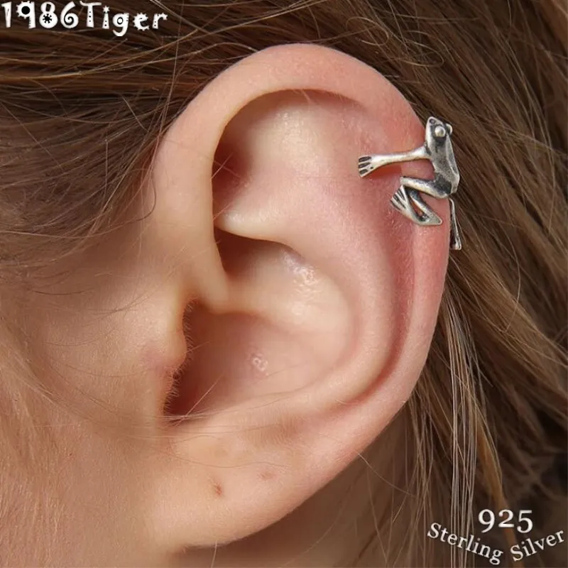 Retro 925 Sterling Silver flog ear cuffs clip earrings for woman and man Punk rock insect unique cartoon earring jewelry gift | Украшения и