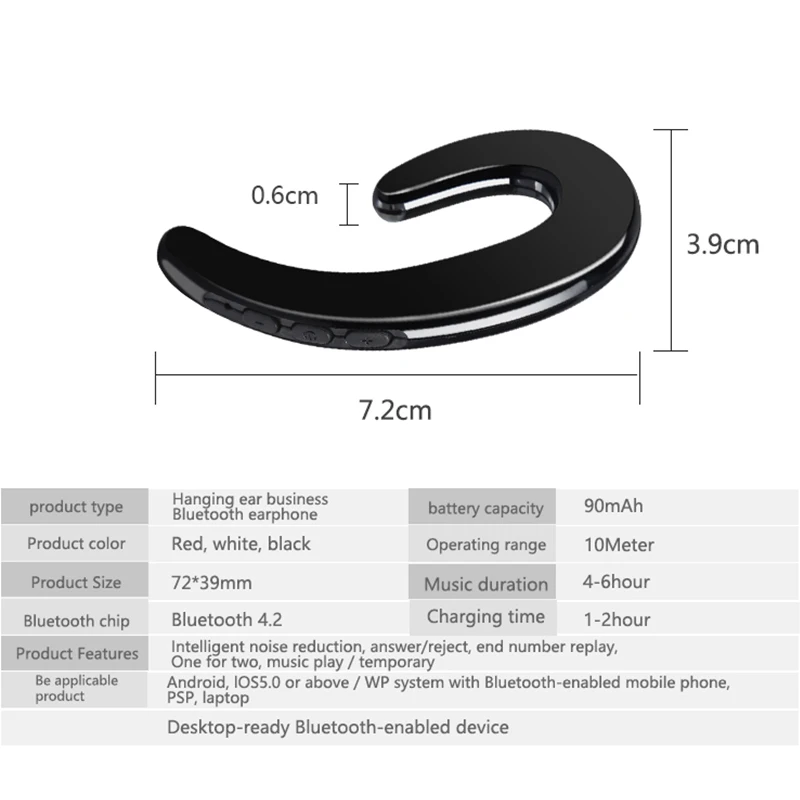 S103Ear-hook Headset Wireless Bluetooth Earphone earbuds Stereo sport handsfree Headphone HD call No earplug with Mic for iphone |