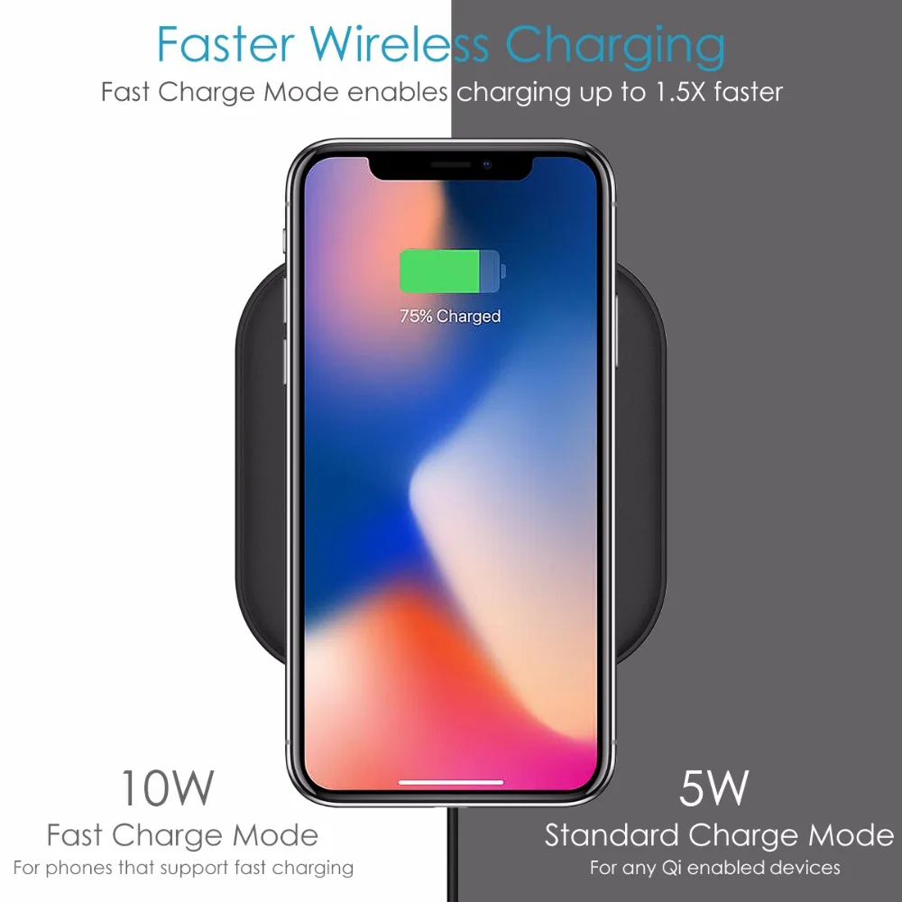 Беспроводное зарядное устройство SOONHUA 10 Вт Max Qi для iPhone 8/X Быстрое беспроводное USB