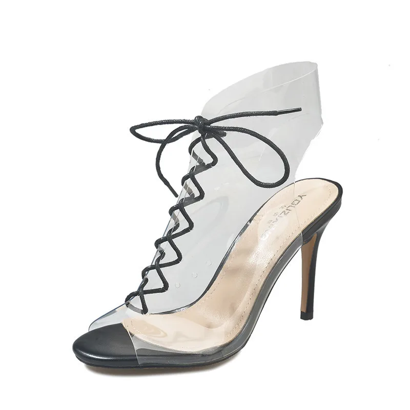 Женские босоножки коллекция 2019 года Модные прозрачные туфли-лодочки на высоком