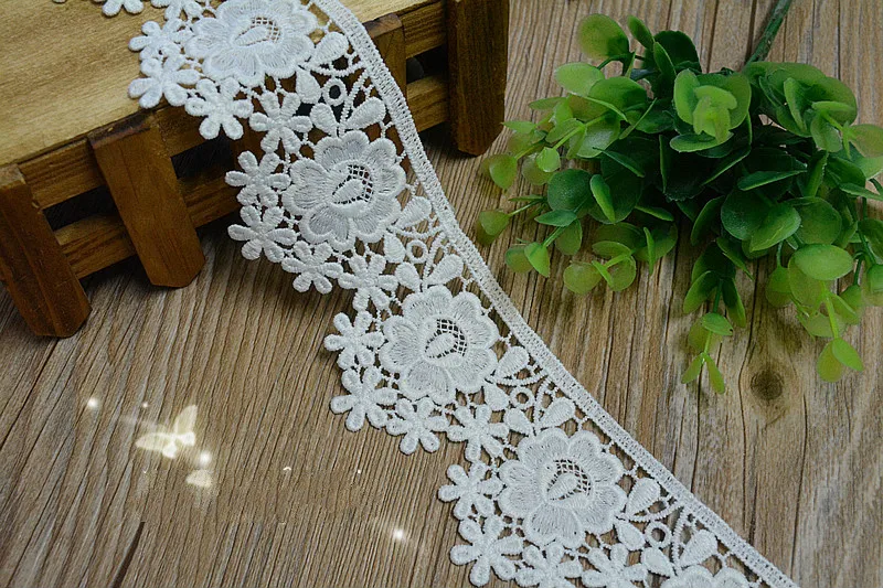 5 ярдов/Лот черная белая молочная шелковая кружевная отделка ткань с вышивкой