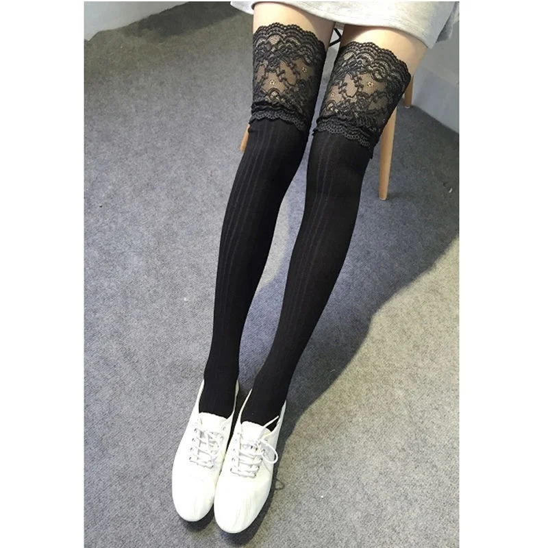 1 Пара 3 Цвета Сексуальная Женщина Леди Вертикальная Вязание Кружева хлопок Более