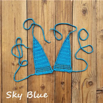 Sky Blue 13 цветов, ручная вязка, женский микро купальник, топ, экстремальный сексуальный мини-бикини, топ для загара - Цвет: Sky Blue