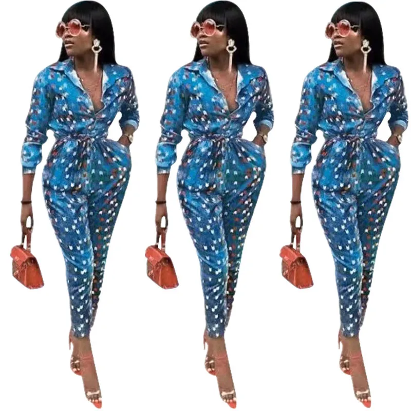 

Autumn Women Digital Print Full Sleeve Casual Women Outfits One Piece Jumpsuits