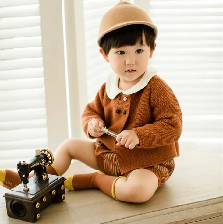 2018 new girls boys 2pcs knitted suits sweater+shorts autumn winter kids sets warm clothes | Детская одежда и обувь