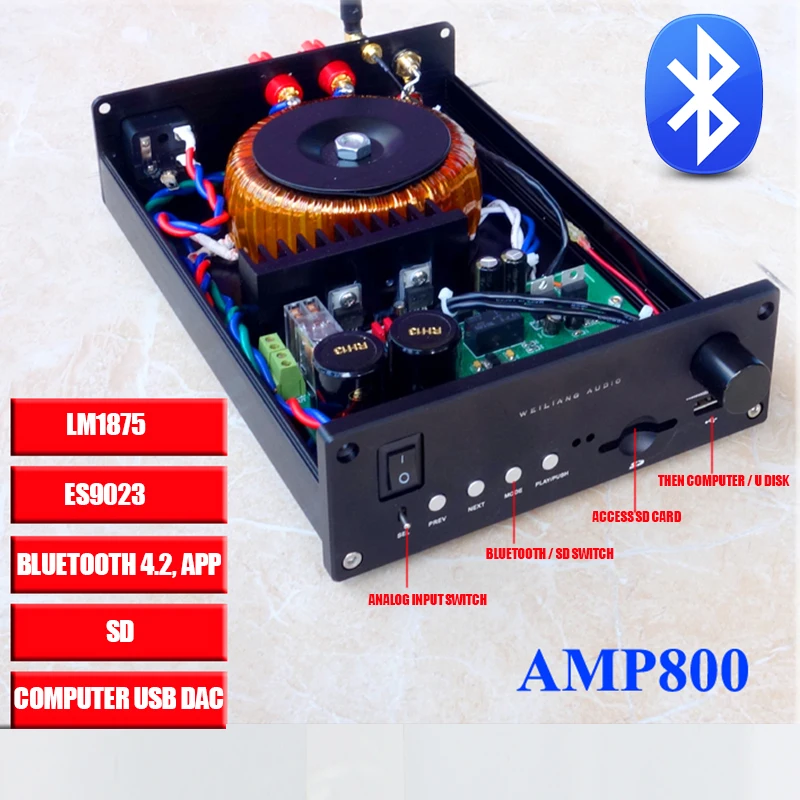 NEW Breeze Audio AMP800 CSS ES9023 LM1875 USB DAC аудио усилитель Bluetooth 4 2 SD Аналоговый вход 30 Вт * 2|usb