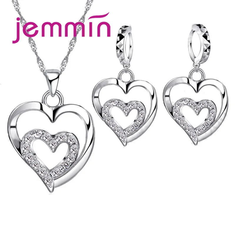 

True Love Heart Inside Heart Shape Pendant Necklace 925 Sterling Silver Jewerly For Woman Girls Lady Gift Wholesale