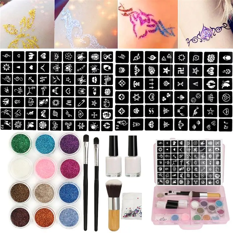 Набор для татуажа пудра временных татуировок 12 цветов Блестящий Алмазный боди
