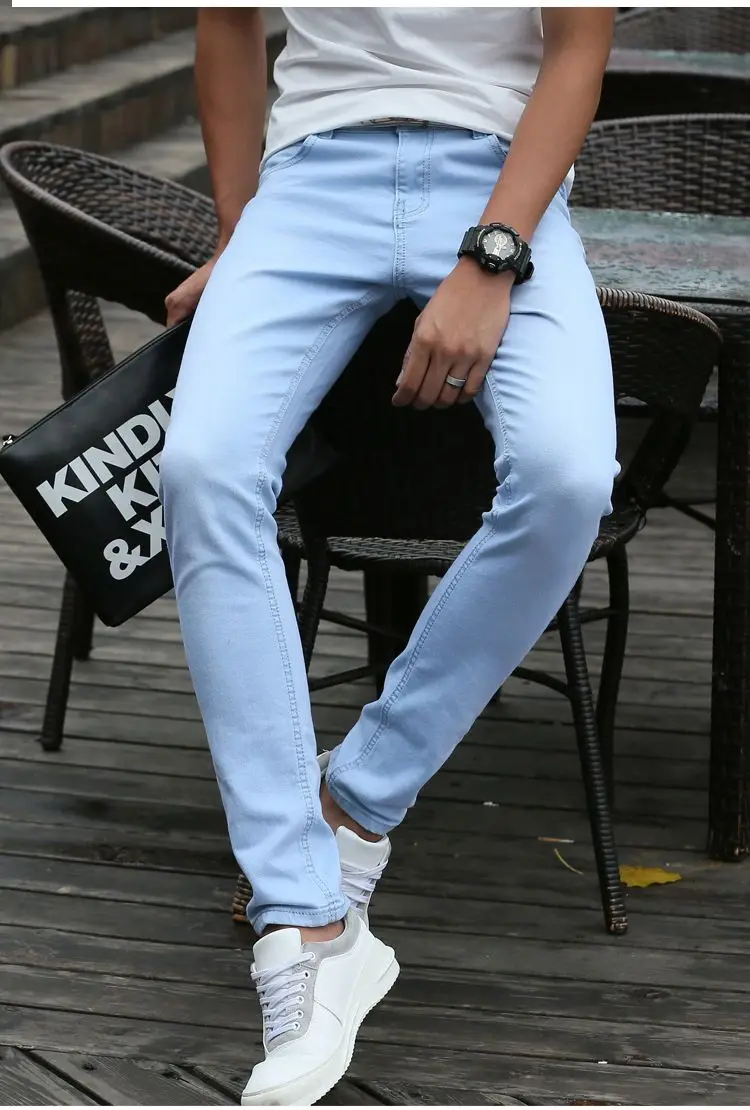 

2020 New Fashion Men's Casual Stretch Skinny Jeans Trousers Tight Pants Solid Colors