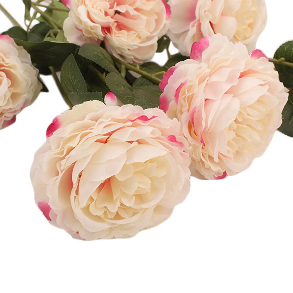 3 головки Красивые розы пионы искусственные шелковые цветы маленький букет