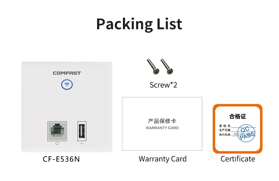 Comfast CF-E536N беспроводная точка доступа, 300 Мбит/с Крытый стены WiFi AP, RJ45+ USB клиент стены AP, IEEE 802.11n/g/b PoE, PPTP, L2TP