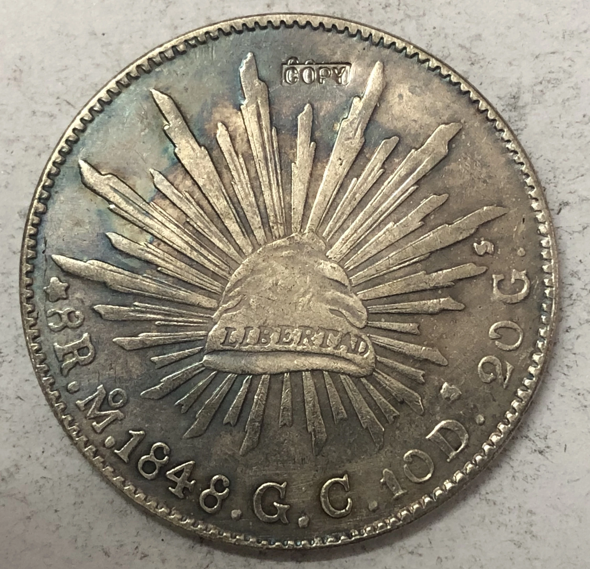 1848(MO am) Мексика 8 Reales Посеребренная Имитация монеты