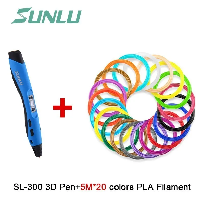 SL-300A-Blue PLA SUNLU 3D Ручка умное Рисование печать Ручка подарок для детей 4 цвета цифровые 3D ручки для рисования SL-300A подарок на день рождения - Цвет: SL-300A-Blue PLA