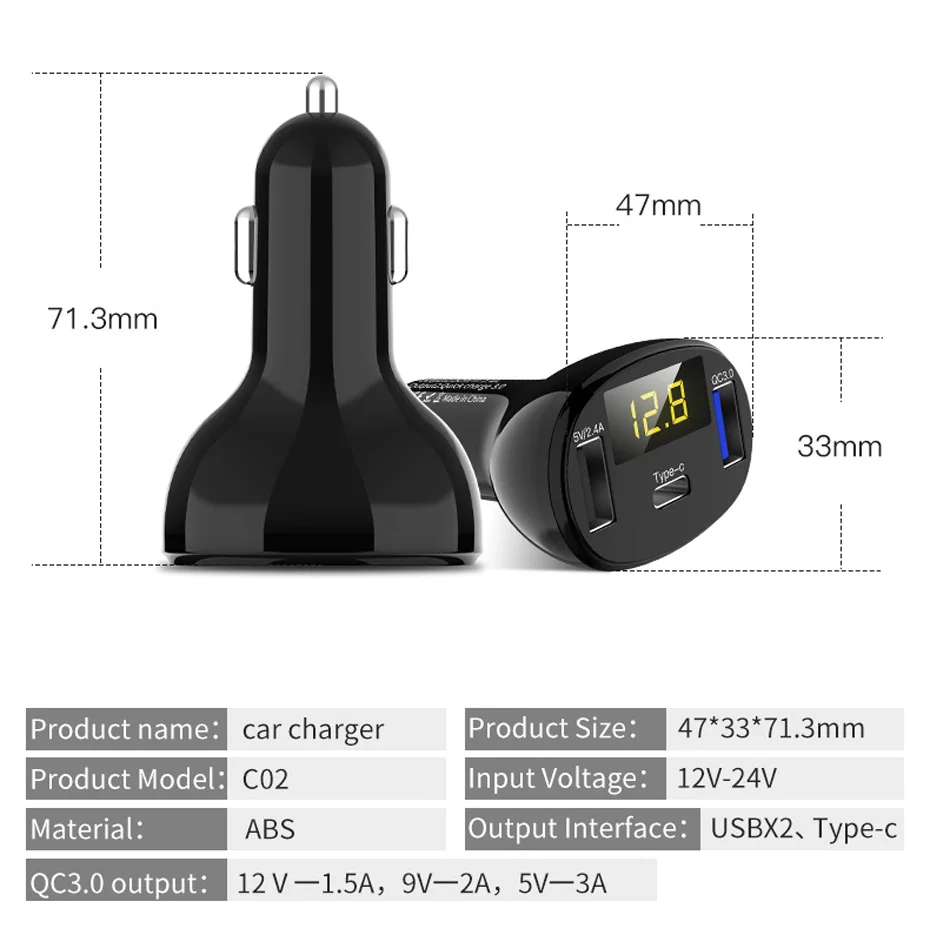QC 3 0 мобильный телефон быстрое Зарядное устройство Dual USB быстрой Тип C автомобиля