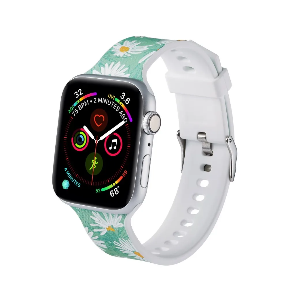 Сменный силиконовый ремешок для Apple Watch 4 44 мм 40 мм браслет с цветочным принтом для iwatch серии 5 3 2 38 мм 42 мм браслеты