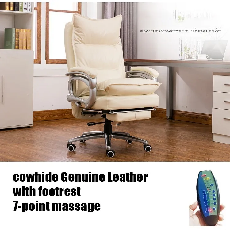 whiteCowhide massage Роскошное Качество Poltrona Esports Boss офисное игровое кресло Массажная подставка для ног эргономичная натуральная кожа Silla Gamer Бытовая - Цвет: whiteCowhide massage