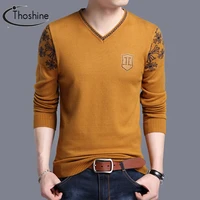 thoshine brand spring autumn style men knitted sweaters v neck pattern casual wool pullovers solid color male streetwear jumpers