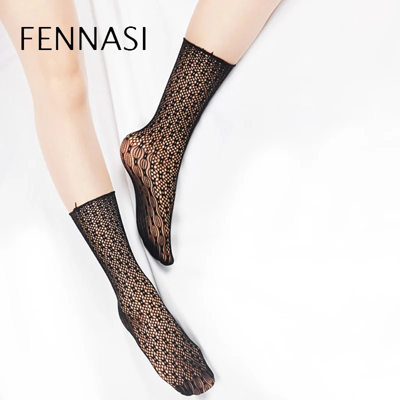 FENNASI 2 пары корейские черные тонкие нейлоновые сетчатые женские носки Модные