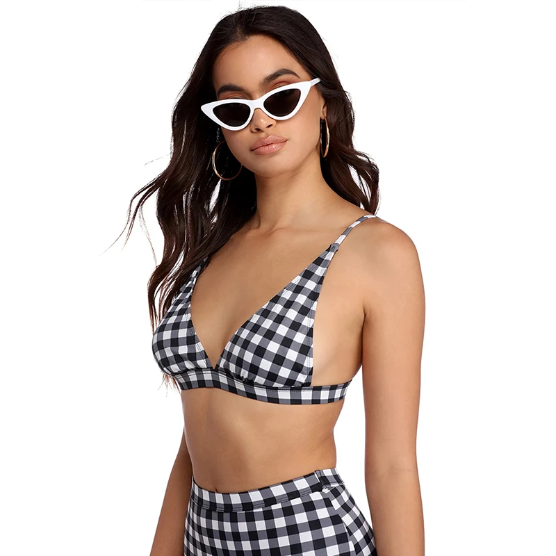 Women's Swimsuit Plaid High Waist Two Piece Bikini |