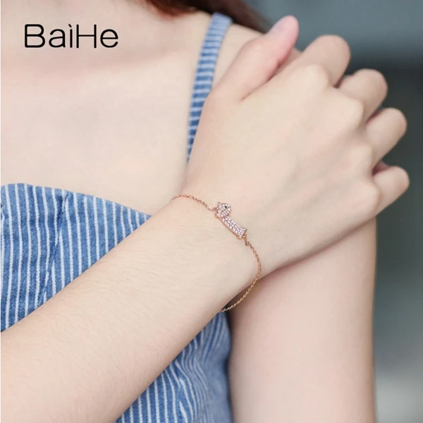 BAIHE Solid 14K розовое золото 0.24ct Сертифицированный H/SI подлинные натуральные бриллианты юбилейные женские классические ювелирные изделия браслет