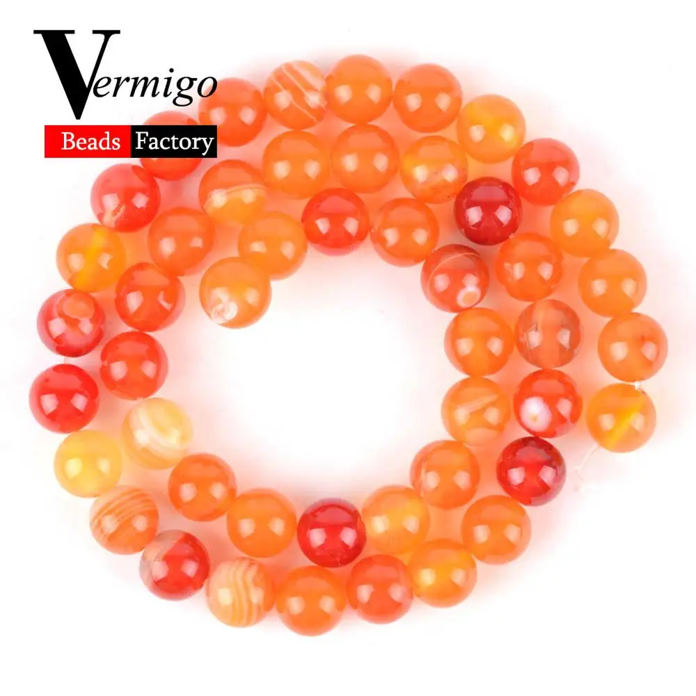 Orange Stripe Agate Натуральный микс драгоценных камней, Агаты, минералы, бусины, аметисты, лазурит, круглые бусины для браслета, изготовления ювелирных изделий, 4-12 мм, сделай сам - Цвет: Orange Stripe Agate