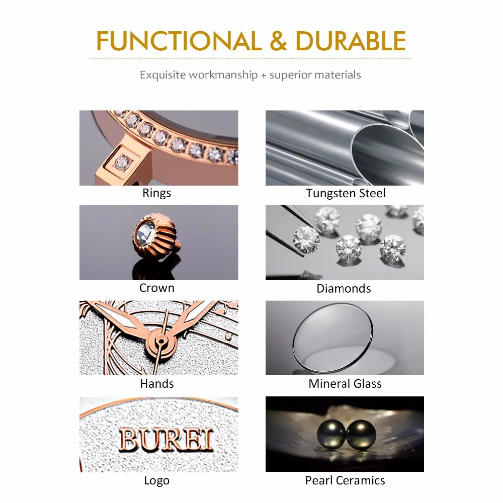 BUREI женские повседневные часы музыкальный циферблат бриллианты керамический